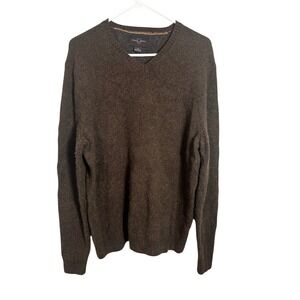 Black Brown 1826 Mens Brown‎ Lambswool Blend V-Neck Sweater Elbow Patches Large